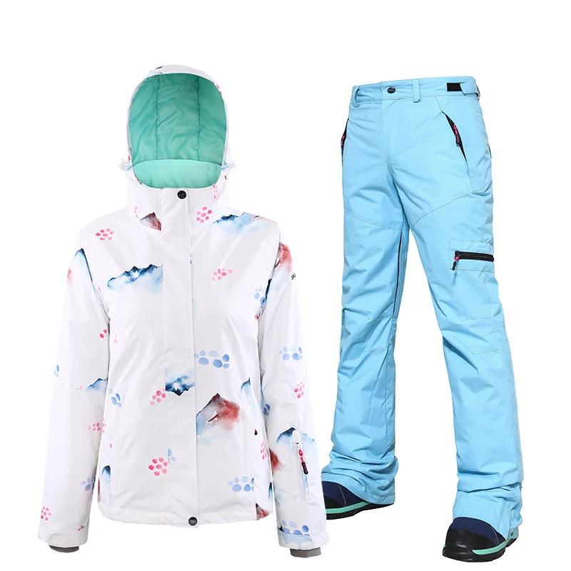 Ski Suit Women Snowboard Suit Female Winter Suit Skiing Sport Suit Snowboard Snow Suit Ski Jacket Women Snow pants Snowsuit - Цвет: color 6 set