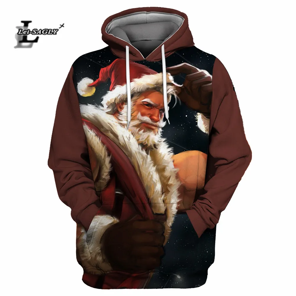 Lei-SAGLY Merry Christmas Осень Женские повседневные хипстерские толстовки Толстовка Девушка 3D Kawaii Прекрасный Санта Клаус негабаритных худи