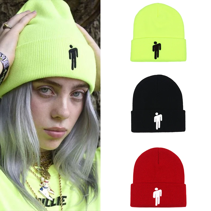 Зимняя вязаная шапка Billie Eilish Beanies, вязаная шапка для женщин и мужчин в стиле хип-хоп, Повседневные вязаные шапки, шапка бини для осени зимы, женская шапка