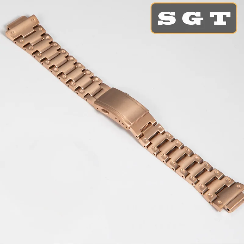 watch band Rose Gold DW5600 GW-5000 5035 GW-M5610 watchband and case stainless steel high quality metal strap steel belt tools - Band Color: watch band