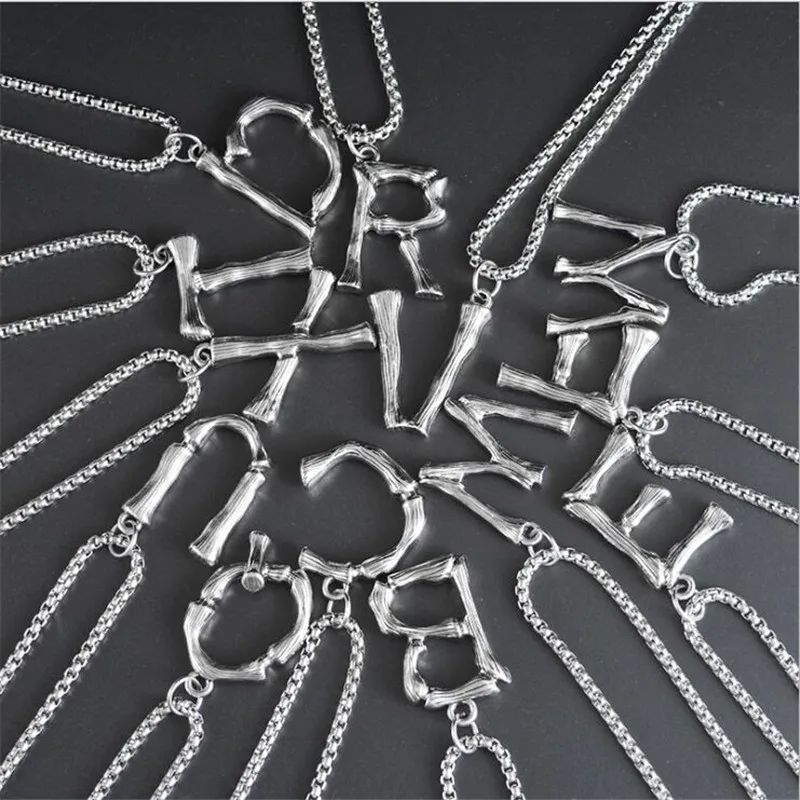 

26 Alphabet Pendant Vintage Silver Color Hiphop Letter Necklace with Titanium Steel Chain for Unisex Jewelry