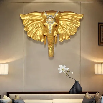 

Fashion Elephant Head Sculpture Wall Hanging Wild African Animal Statue Art and Craft Ornament for Home, Pub Office Decor A814