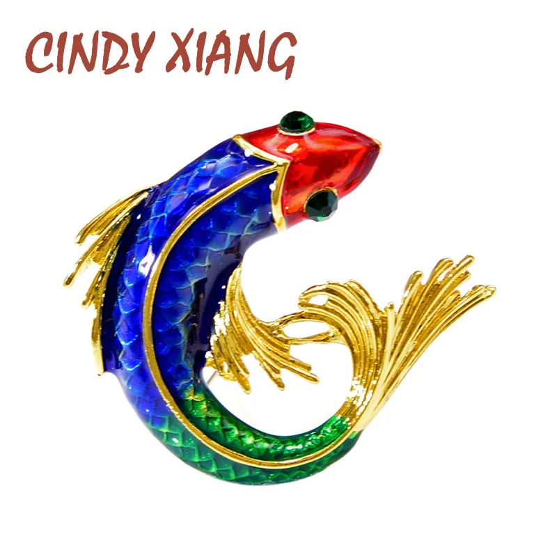 CINDY XIANG цветная эмалированная рыба броши для женщин Lucky Carp Pin Green Eye модные