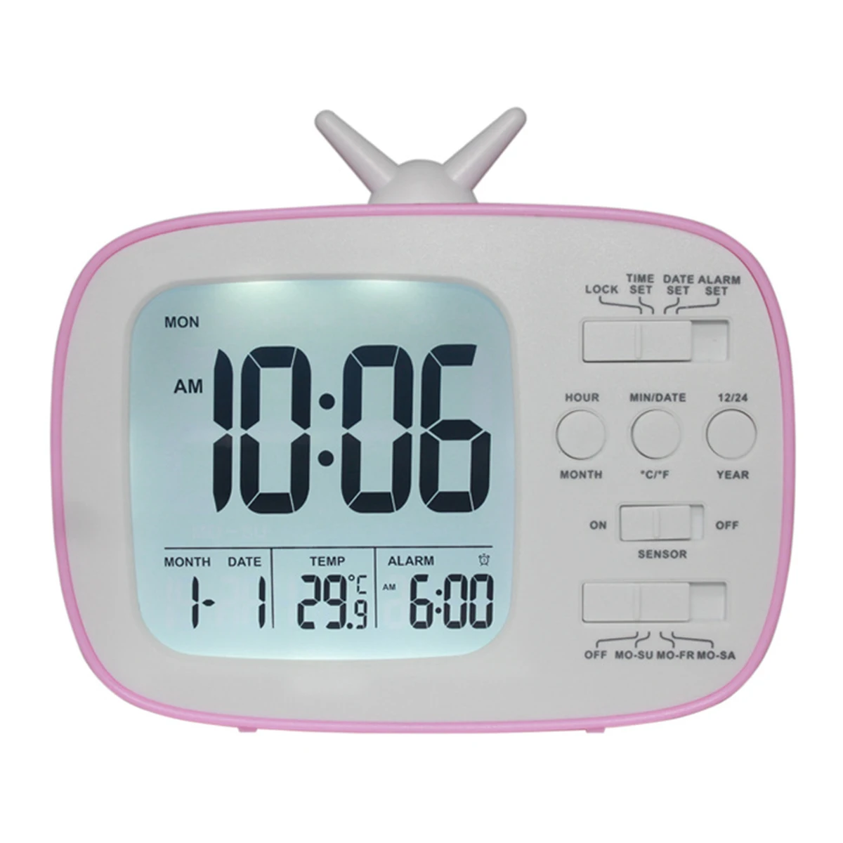 LCD Digital Desk Alarm Clock Bedroom Bedside Snooze Wake Up Light Digital Clock Thermometer