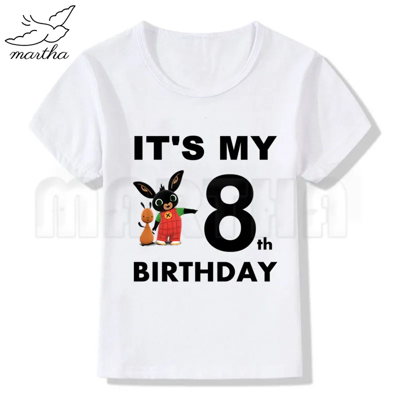 Детская футболка на день рождения для детей, белые футболки с забавным принтом кролика и кролика для девочек, вечерние футболки для девочек - Цвет: WhiteH