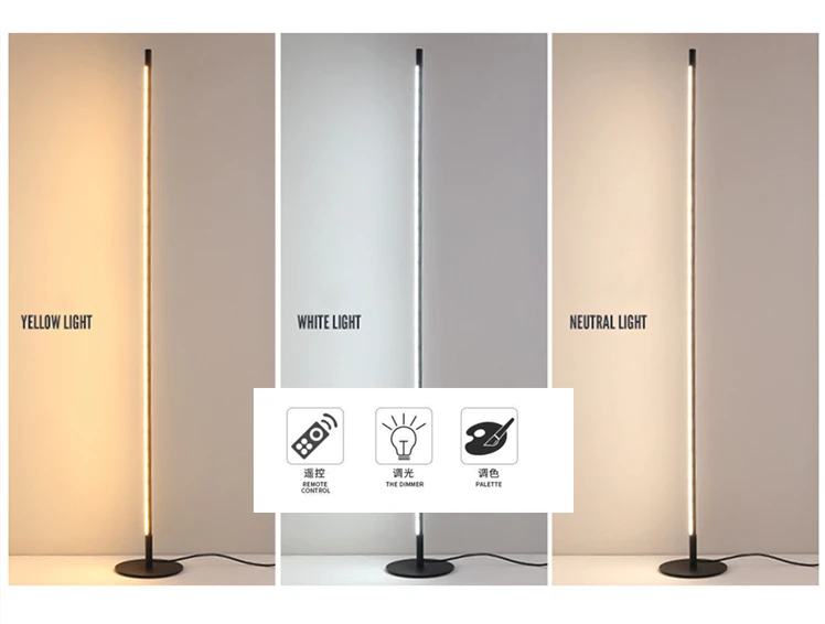 Светодиодный напольный светильник с регулируемой яркостью 3000-600K минималистичный светодиодный Напольная Лампа в скандинавском стиле, стоячие лампы для гостиной, черный алюминий - Цвет абажура: 3 colors dimmable
