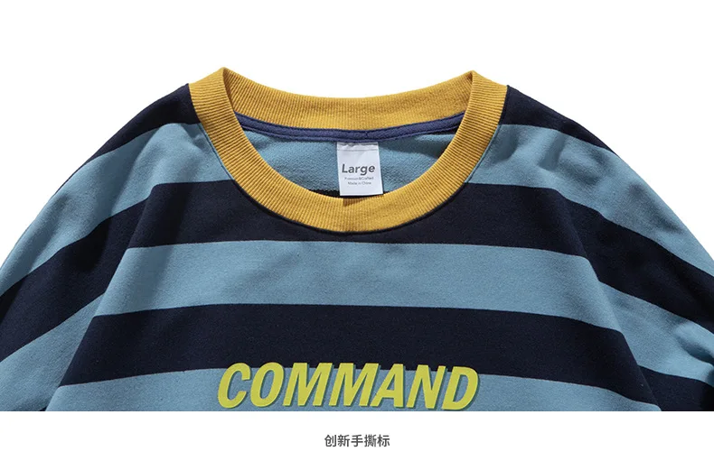 Fionto мужская одежда осень новая индивидуальная печать свободная Crewneck мужская полосатая футболка с длинными рукавами