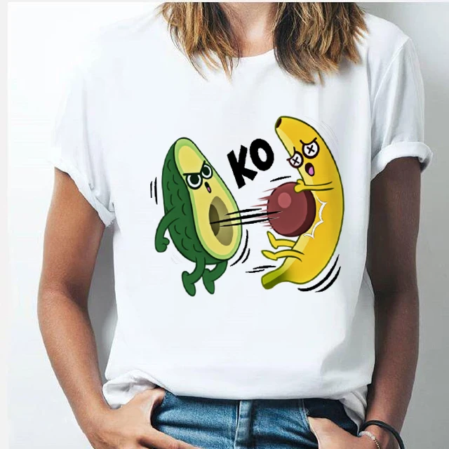 

Harajuku Cartoon Funny Top Female T Shirt 2020 New Avocado-Print Women T-shirts Casual Round Neck Clothes Summer Tee Tops Shirts