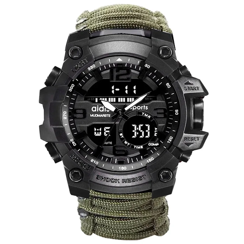 Men Sports Watches Dual Display Analog Digital LED Compass Electronic Quartz Wristwatch Waterproof Swimming Military Watch - Цвет: Зеленый