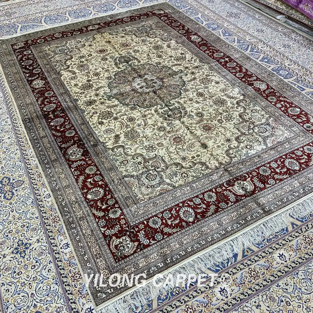 YILONG 6'x9' бежевый шелковый ковер ручной работы традиционные персидские ковры для гостиной(YXR367B