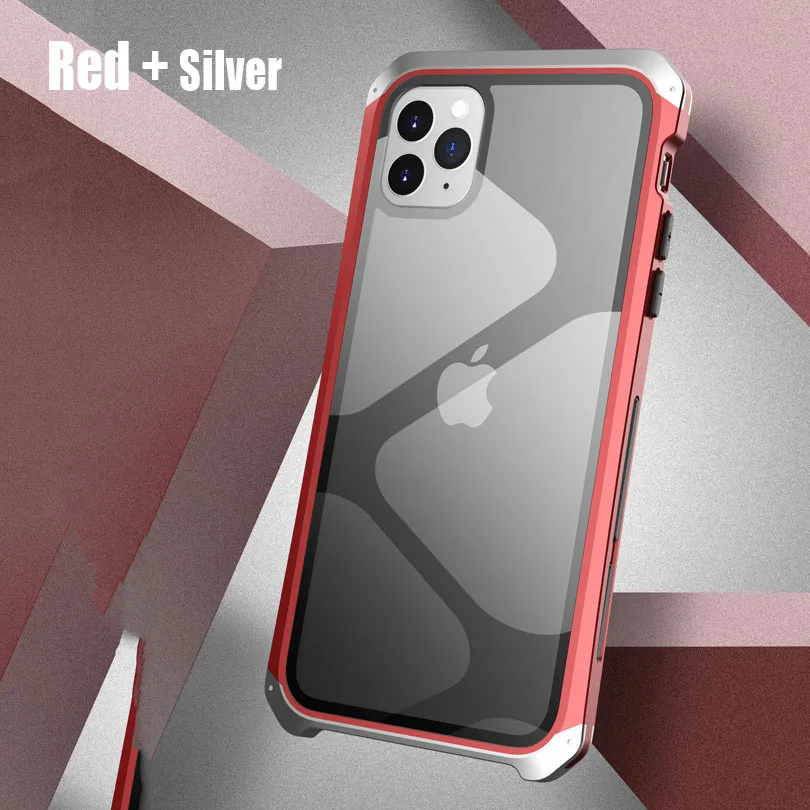 Для iPhone 11 Pro Max 11 Роскошная алюминиевая металлическая рамка+ 9H стеклянная задняя крышка чехол для iPhone XR XS Max 7 8 Plus IP111 - Цвет: Red Silver