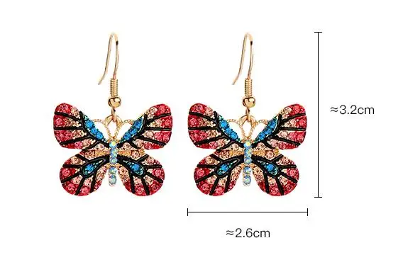 6 pair/lotExclusive original new color full glass butterfly wing ear nail with simple temperament earrings