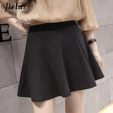 Jielur плиссированная юбка эластичная высокая талия тонкая для женщин осень весна Корейская простая юбки для девушек чистый цвет красный черный Saias для девушек S-XL