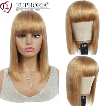 

Blonde 27 Straight Bob Wigs 30 33 Brazilian Remy Human Hair Short Bob Wigs With Bangs Full Machine Made Wigs 8-16Inch EUPHORIA
