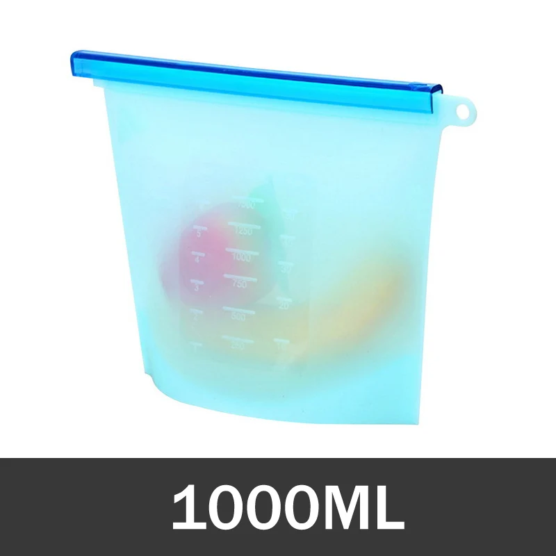1000 1500 мл многоразовая силиконовая сумка для хранения герметичная силиконовая сумка для хранения еды для еды сэндвич уплотнение морозильная камера для приготовления пищи свежая сумка - Color: Blue-1000ML