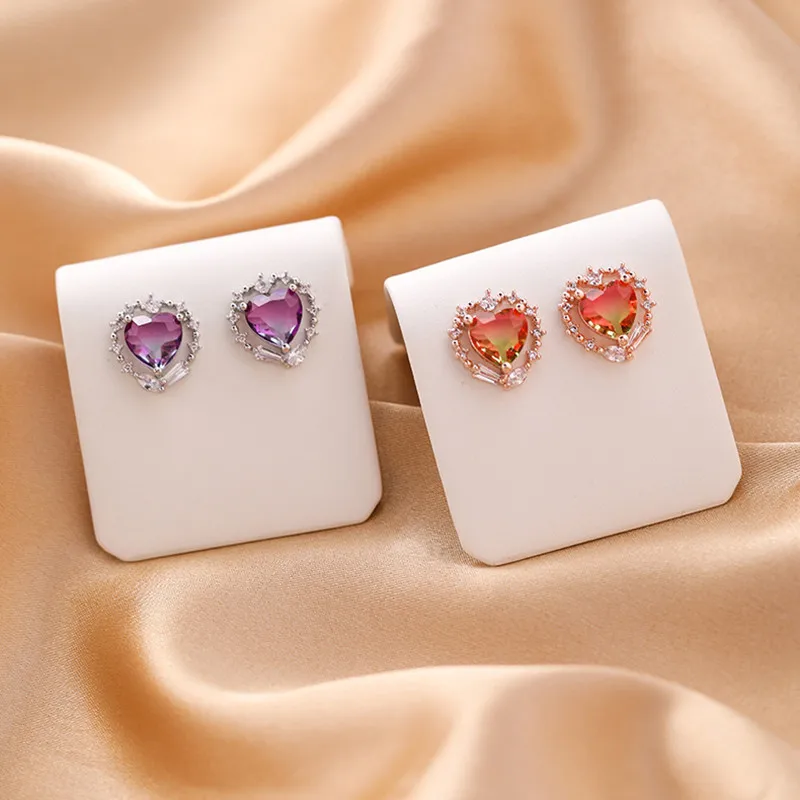 Индивидуальные многоцветный тонкий кристалл сердце полые Дизайн Стиль женские серьги новые блестящие украшения