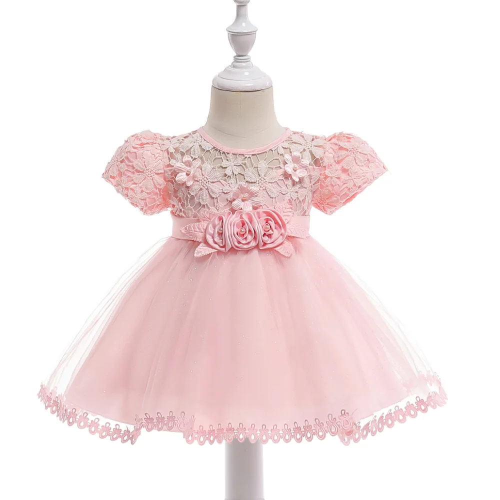Элегантное платье; нарядное Цветочное платье, кружевное платье для девочек, платье для девочек возрастом 1 год, детское платье для дня рождения, Рождества, крестин, платье розового цвета платье вечерние свадебные Одежда для младенцев - Цвет: Розовый