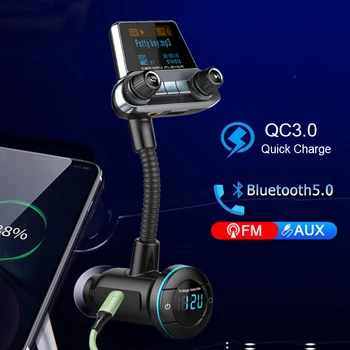 

JINSERTA Bluetooth 5.0 FM Transmitter QC3.0 USB Charger PD Charger Handsfree Call Power On-Off AUX Input /Output EQ Mode