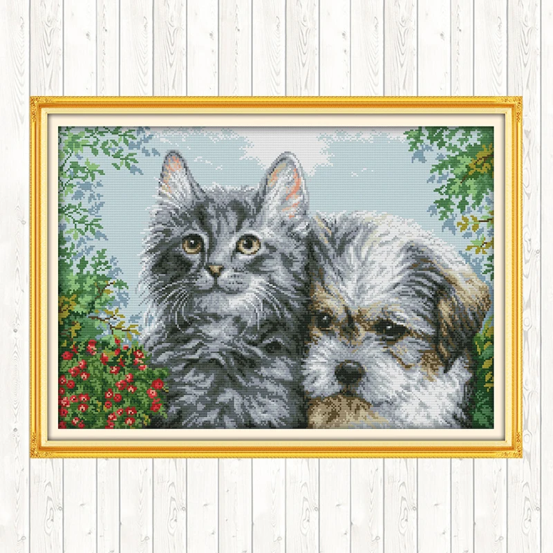 

Kitten and Puppy Cotton Thread Embroidery Needlework Sets Wall Home Decor DIY Needlework Crafts Patterns Kits Cross Stitch Kits