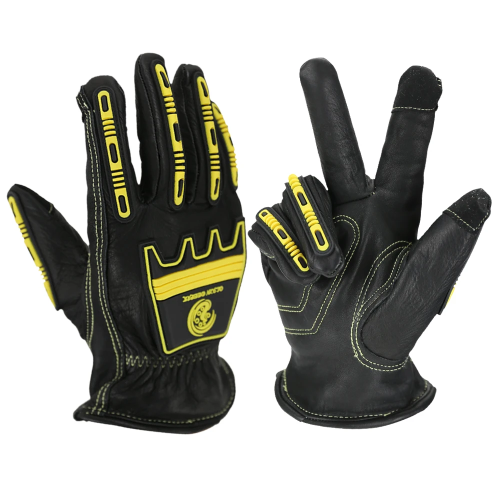 Защитные ударозащитные перчатки кожаные прочные черные рабочие перчатки из воловьей кожи с сенсорным экраном