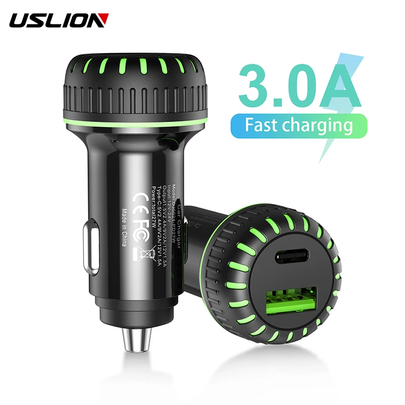Автомобильное зарядное устройство USLION USB адаптер для быстрой зарядки 36 Вт PD с