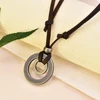 Vintage Men Women Double Circle Adjustable Leather Cord Necklace Pendant Jewelry Christmas Gift Initial Necklace ► Photo 3/6