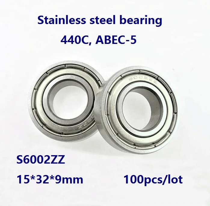 100 шт./лот ABEC-5 S6002ZZ 15x32x9 мм подшипник из нержавеющей стали двойной металлический экранированный чехол глубокий шаровой подшипник S6002 ZZ