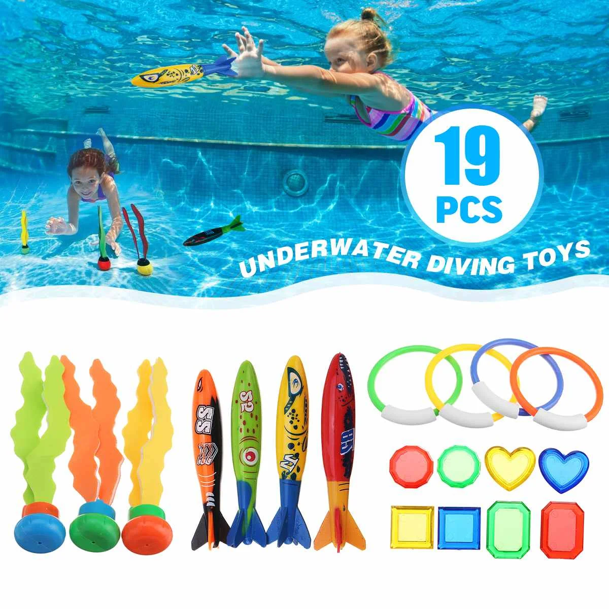 19 stücke Schwimmbad Werfen Tauchen Spielzeug Unterwasser Ringe Tauchen Kreis cO 