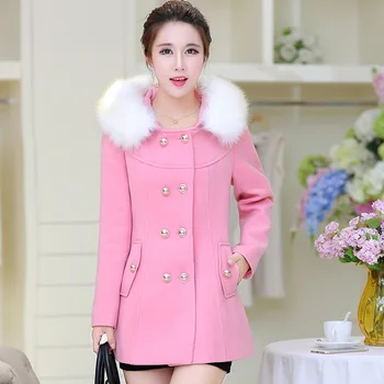 

Office Lady Solid Short Wool Coat O-neck Slim Wool Blend Coat and Jacket Double Breasted Women Coats Autumn Winter