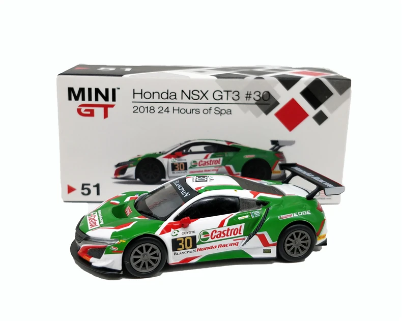 Мини GT 1: 64 Honda Civic NSX GT3 24H Spa LHD игрушечная машинка из сплава, игрушки для детей, литая под давлением модель автомобиля, подарок на день рождения