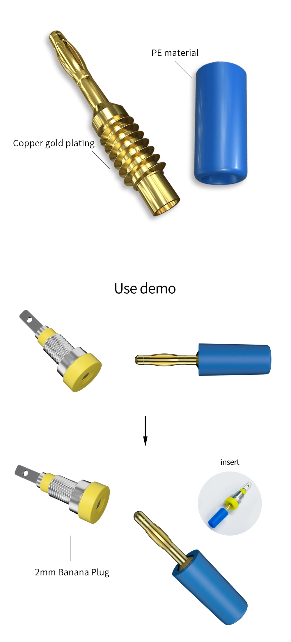 Jzdz 10 stücke 2mm bananen stecker elektrischer stecker adapter 5 farben j.10002 – Detail 2