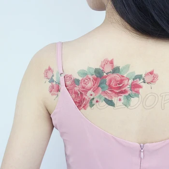 

Color Flowers Tattoo sticker red pink rose New Waterproof Temporary plant element Body Art Hand Foot for Girl Women Men kid