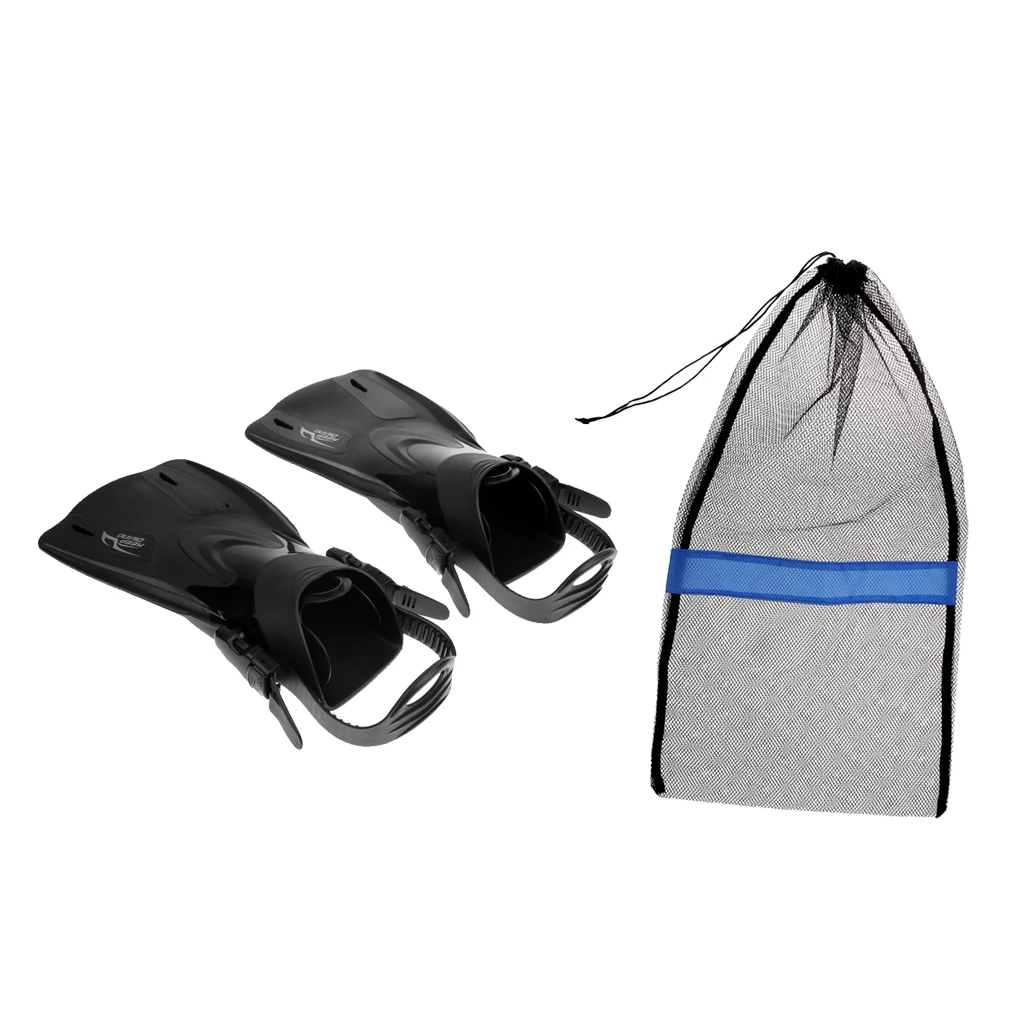 

Scuba Diving Snorkel Swim Fins Flippers Shoes Open Heel + Mesh Drawstring Bag