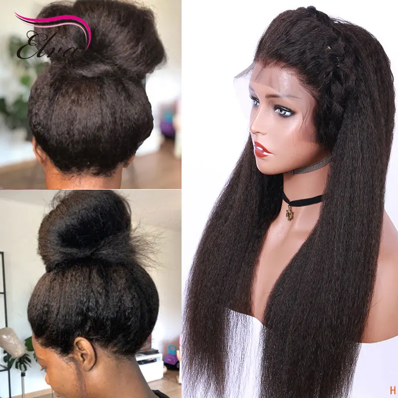 Elva волосы без клея кудрявые Прямые Полностью кружевные человеческие волосы парики предварительно выщипанные с детскими волосами бразильские волосы remy парики для черных женщин