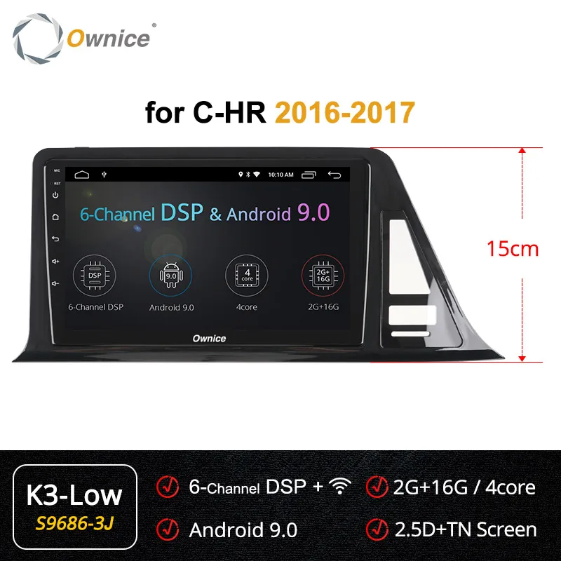 Ownice K3 K5 K6 2 Din Автомобильный навигатор gps Android 9,0 для Toyota C-HR 2006- Аудио Видео DVD стерео 360 панорама DSP 4G LTE - Цвет: S9686-3 K3 LOW