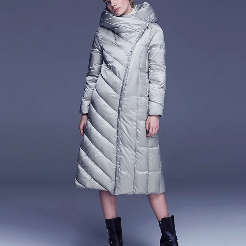 С капюшоном тонкий размера плюс белый утиный пух парка зима 2019 женское пуховое