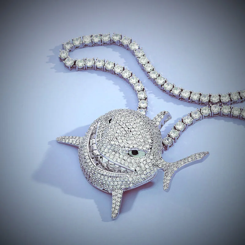 Iced Out 6ix9ine Shark Pendant 3 Colors 