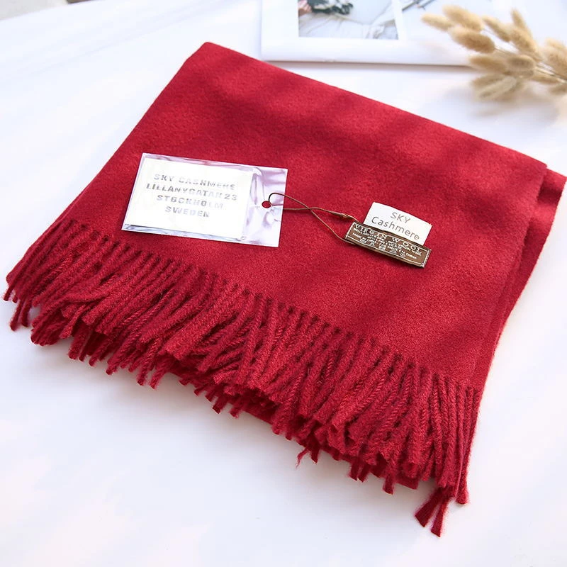 wine red Glaforny женский длинный узор осень-зима утолщенный теплый однотонный платок многоцелевой кашемировый шарф - Цвет: wine red
