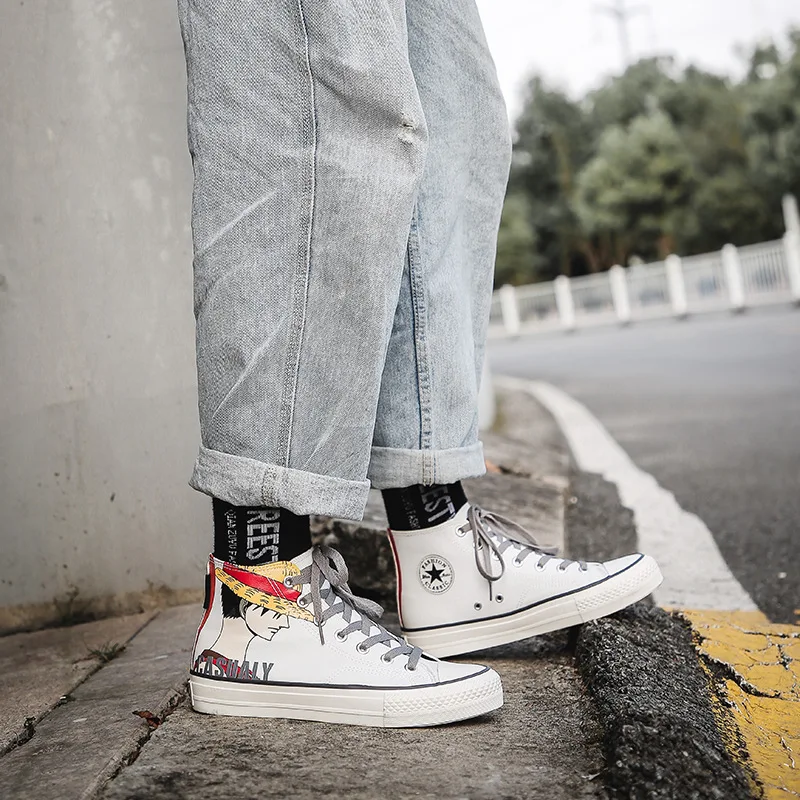 

2019 Autumn Graffiti Hand-Painted Hight-top-Style Leather Canvas Shoes Women's 1970 S Casual Versatile White Shoes INS One Piece