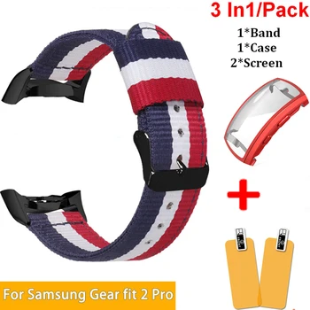 

3In1 Nylon Smartwatch Band for Samsung Gear Fit 2 Pro Watch Strap + Screen Protectors Case Cover for Samsung Gear Fit2 Pro Wrist