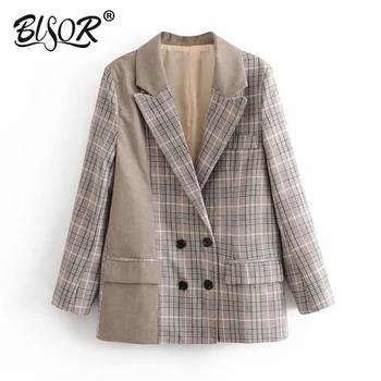 

Women's Stylish Plaid Patchwork Office Lady Blazers Coat Women Notched Collar Long Sleeve Chic Outerwear Chaqueta