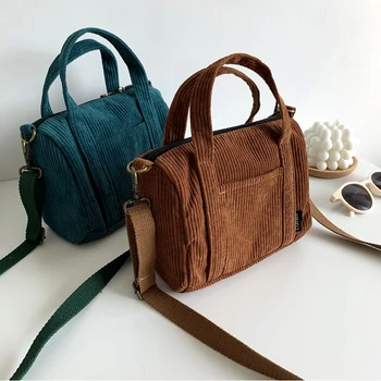 Mini bolso de mano de pana para mujer, bolso de mano femenino de diseñador, bolso de compras para chica, bandolera de Color sólido, informal, a la moda, para otoño e invierno, 2021