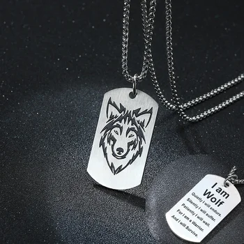 

MILITARY NECKLACE STAINLESS STEEL DOG TAG ENGRAVING WOLF INSPIRATIONAL PENDANT FOR MEN NECK JEWELRY
