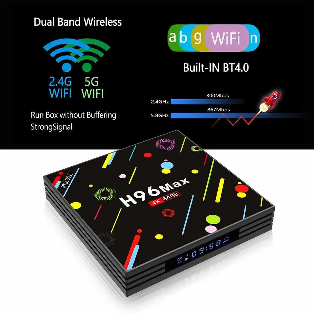 

H96max-H2 TV Set-top Box Quad-core Dual infrared remote control WiFi Bluetooth 4.0 Android Kit TF, U disk 7.1