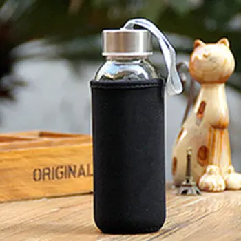 

300ml Glass Drinking Bottle Borosilicate Glass Water Bottle with Cloth Cover Pouch Portable Travel Drink Bottle