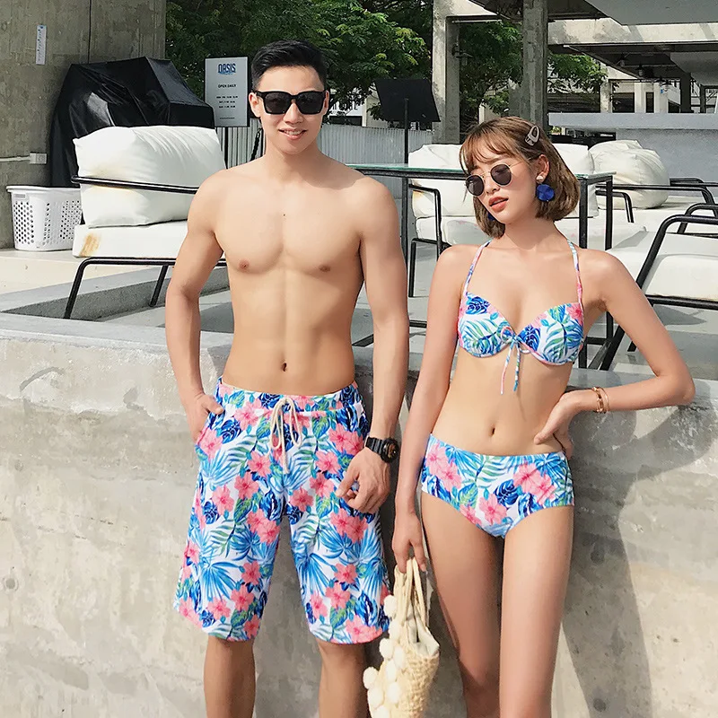 

Couples Bathing Suit Skirt Bikini Split Type Boxer Four-piece Set Slimming Small Bust Gathering Sexy Hot Springs WOMEN'S Swimsui