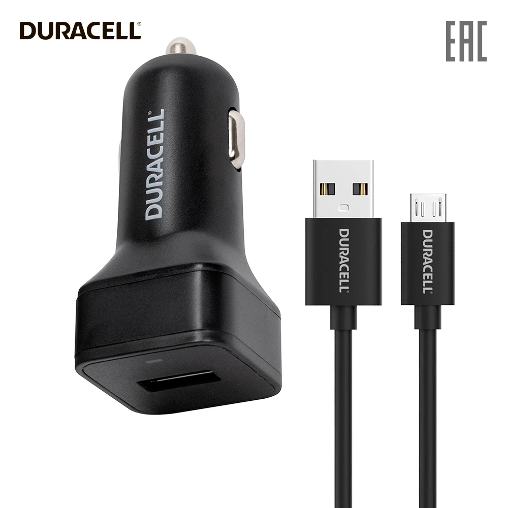 Автомобильное зарядное устройство, 1USB, 2.4А, Fast charger, кабель microUSB 1м, DR5032A-RU, Duracell,гарантия, быстрая