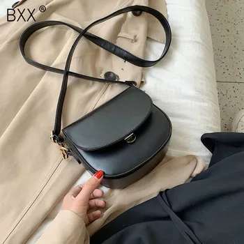 

[BXX] PU Leather Saddle Bag For Women 2020 Winter Solid Color All-match Shoulder Messenger Bag Female Crossbody Handbags HJ799