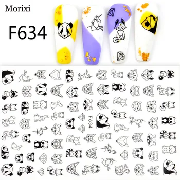 

Morixi nail art sticker black white color flower plant leaves geometric figure printing 3D manicure self glue nail decals FW070