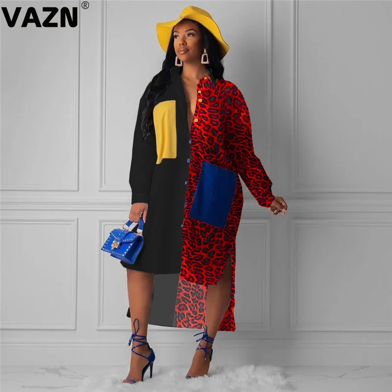VAZN QYBX5135 осень, горлышко в форме "о", 3 цвета, Леопардовый принт, сексуальный платье с длинным рукавом платье Для женщин вечерние ночное Клубное платье - Цвет: Красный